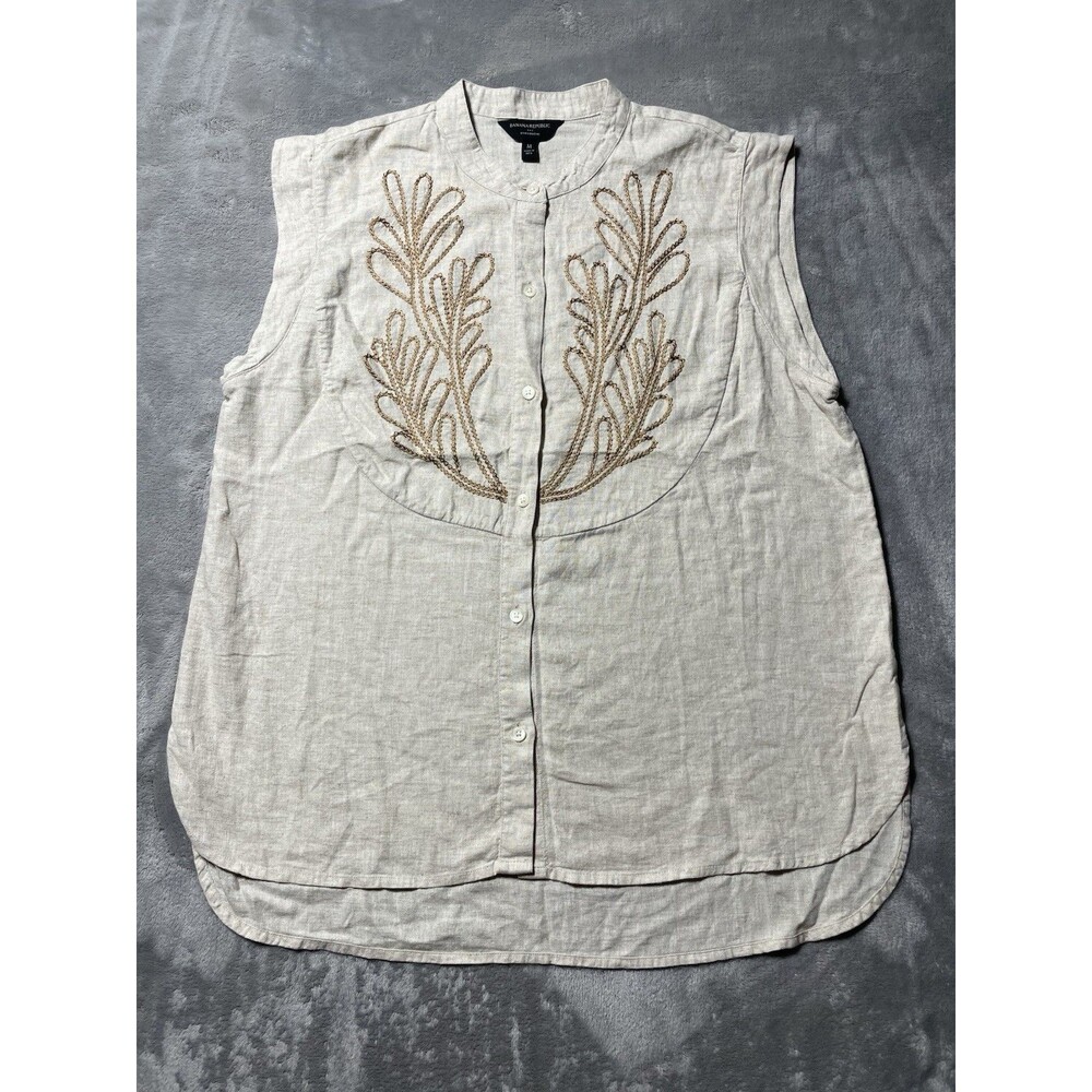 Banana Republic Linen Blend Sleeveless Embroidered Blouse Women’s Medium